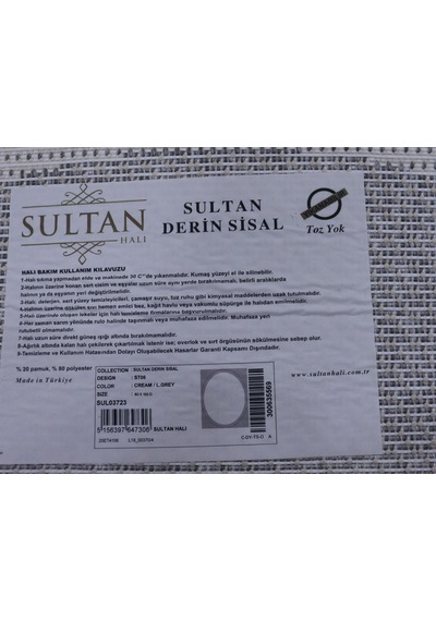 Derin Sisal Gri Çerçeveli Krem Zemin Jüt Sisal Dekoratif Kaymaz Taban Yıkanabilir Halı St06-980 Renkli