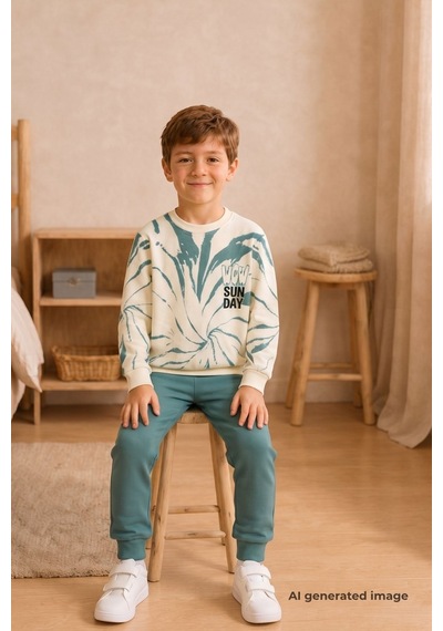 Pina Kids Erkek Çocuk Batik Desenli Okul Günlük Eşofman Takımı Esf7037 Mint