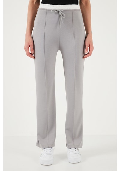 Lela Streç Slim Fit Yüksek Bel Geniş Paça Çimalı Bayan Eşofman Altı 5866078 Gri