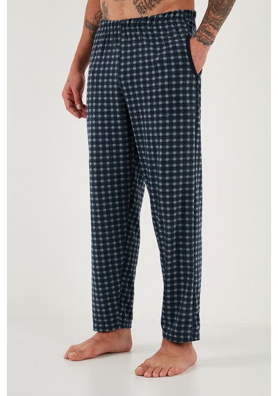 Buratti Ekoseli Yumuşak Dokulu Regular Fit Uzun Kollu Erkek Pijama Takımı 609611030 Lacivert-Gri