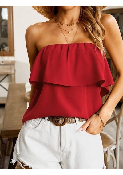 Meridefashion Omuzlardan Açık Lastikli Fırfırlı Dubai Bluz 87282 S/m - Siyah Çok Renkli