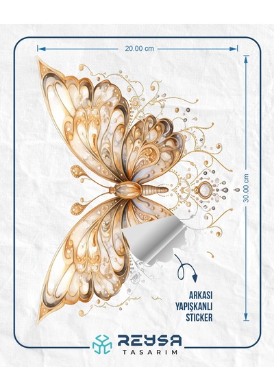 Altın Dantel Desenli Kelebek Duvar Stickerı Renkli