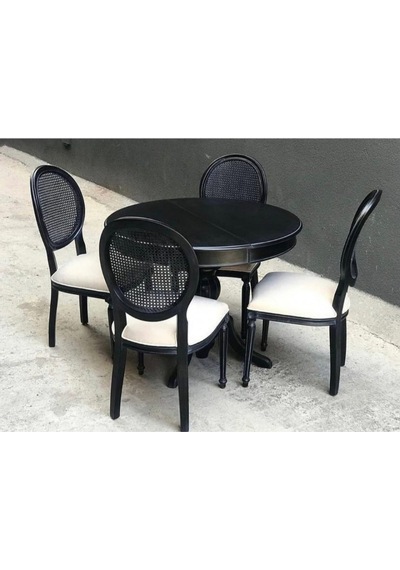Masifart 100 cm Yuvarlak Baba Ayak Masa + 4 Sandalye Takımı Siyah lake Masifart 100 cm Yuvarlak Baba Ayak Masa + 4 Sandalye Takımı Siyah lake