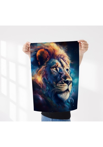 Çerçevesiz Poster Renkli Aslan, Dijital Baskı Aslan Poster, Ofis, Salon Dekorasyon