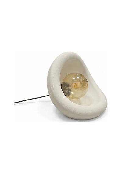 Modern Beton Dokulu Abajur Organik Oval Gece Lambası Masaüstü Komodin Lambası 25 Cm Beyaz