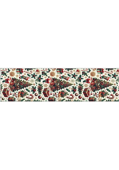 Yılbaşı Temalı Dijital Baskılı Runner Örtüsü Christmas Karma 40x140 Cm Çok Renkli