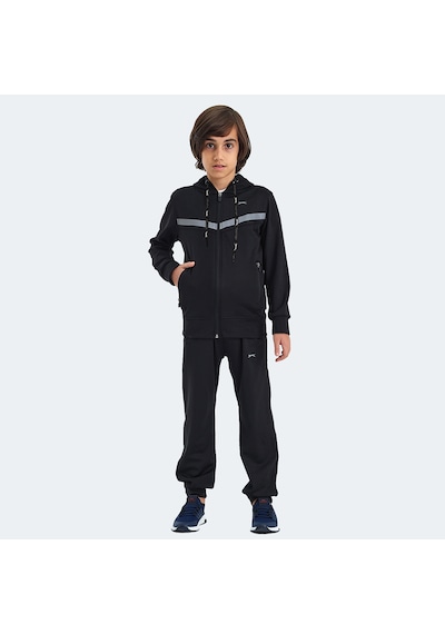 Slazenger NOON Çocuk Fermuarlı Kapüşonlu Cepli Siyah / Siyah Eşofman Takımı