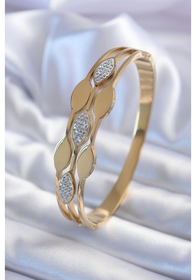 Ezoconcept 316l Çelik Gold Renk Arpa Model Zirkon Taş Detay Kadın Kelepçe Bileklik Çok Renkli