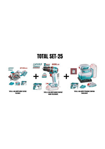 Total Set-25 Total Lı-ıon Akülü Daire Testere+akülü Darbeli Matkap 66nm+akülü Titreşimli Zımpara