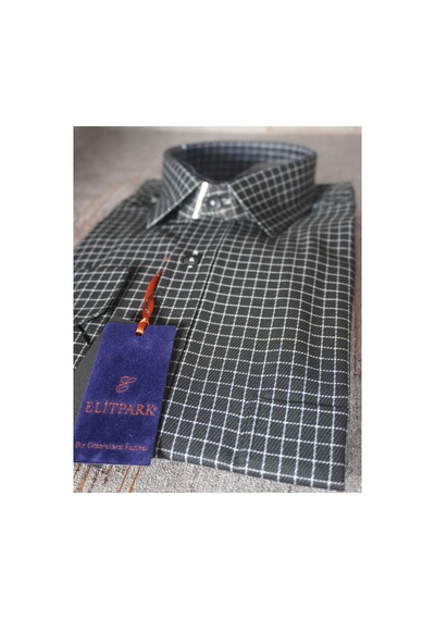 Elitpark Square Pattern Kareli Pamuklu Erkek Gömlek Siyah