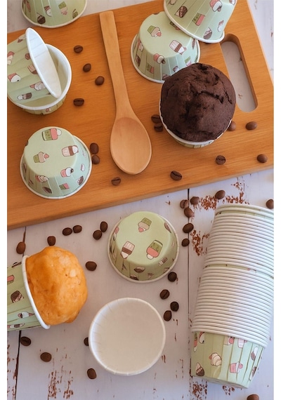 Mint Yeşili Dondurma Desenli Kek Kapsülü 50 Adet Renkli Muffin Cupcake Kağıdı 50x39 Mm Diğer