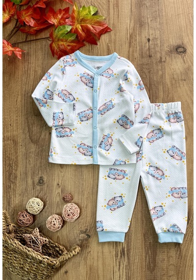 Hello Baby Ayıcıklı Erkek Bebek Pijama Takımı Mavi