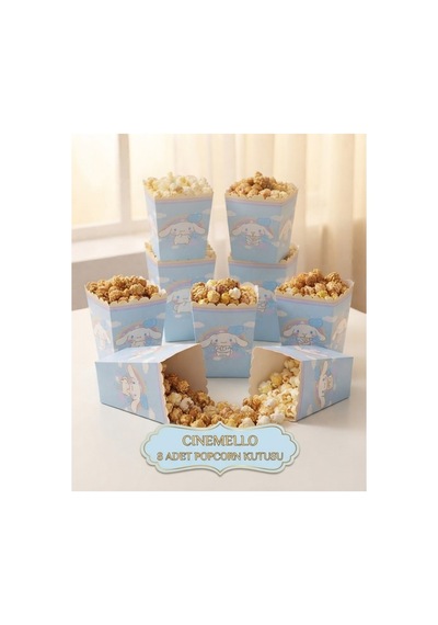 Cinomello Cinnamoroll Temalı Mavi Bulutlu 8 Adet Popcorn Kutusu - Patlamış Mısır Ve Parti Kutusu