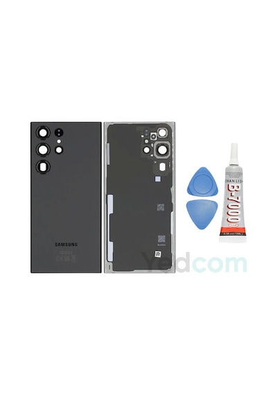 Samsung S23 Ultra Siyah Uyumlu Kamera Camlı Arka Cam Batarya Pil Kapağı Telefon Arka Kapak