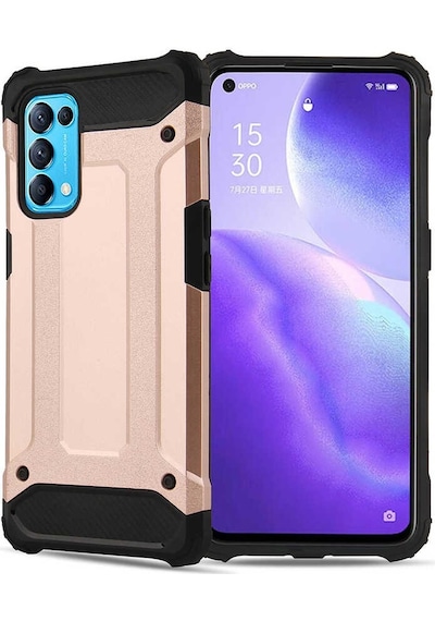 Noktaks - Oppo Uyumlu Oppo Reno 5 5g - Kılıf Çift Katman Zırh Tank Crash Military Kapak - Rose Gold