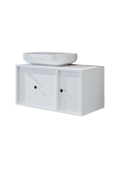 Gusto Ayaksız Oval Lavabolu Mdf 90 Cm Çekmeceli Banyo Dolap Beyaz Mat Beyaz