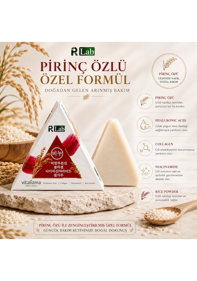 Pirinç Sabunu - Cilt Beyazlatıcı, Leke Karşıtı & Aydınlatıcı - Hyaluronik Asit & Kolajen