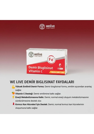 Demir Bisglisinat + Vitamin C Takviye Edici Gıda 30 Kapsül