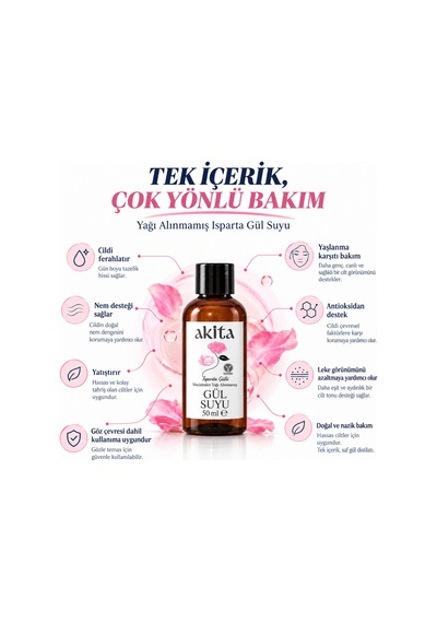 Akita Doğal Yağı Alınmamış Mini Gül Suyu 50 ML