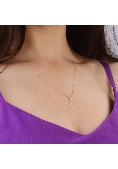 Goldkupe 14 Ayar Altın E Harfi Taşlı Kolye Ucu 0,54 Gr-6341 Altın