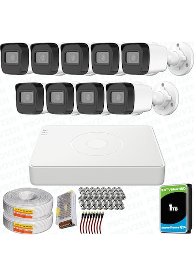 Provzen Hikvision 9 Kameralı Full Hd Geniş Açı Güvenlik Kamerası 1tb Olay Anında Bildirim