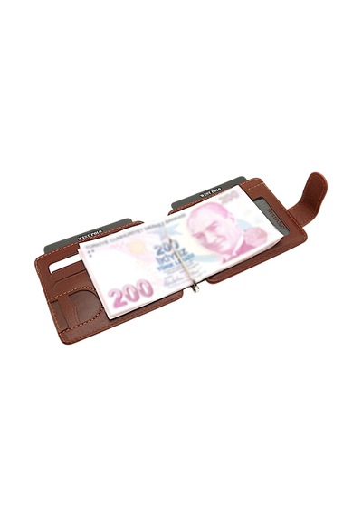 Westpolo Hakiki Eskitme Deri Kuşaklı Kağıt Para Klipsli Unisex Kartlık - Taba Taba