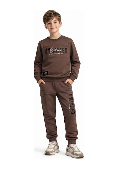 Baglan Erkek Çocuk Önü Baskılı Sweatshirt Ve Eşofman Alt Takım Bgl-st05247 Vizon
