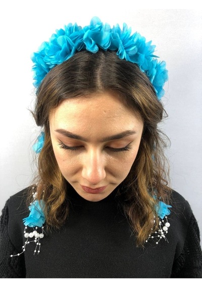 FdayAksesuar Turkuaz Lazer Kesim Incili Taç FRDY30241