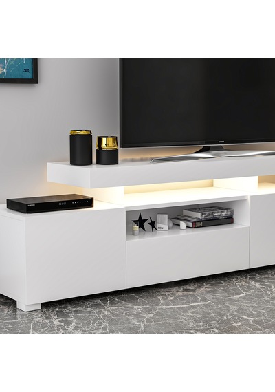 T0014 Led Işıklı Tv Sehpası - Beyaz Beyaz