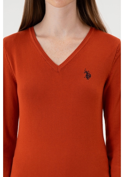 U.S. Polo Assn. Kadın Kiremit V Yaka Basic Kazak 50313590-VR031