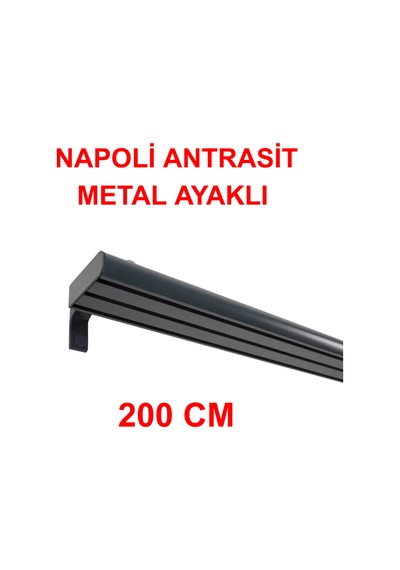 Napoli Metal Başlıklı Üçlü Dekoratif Ray Korniş Modern Rustik-antrasit 200 Cm Antrasit