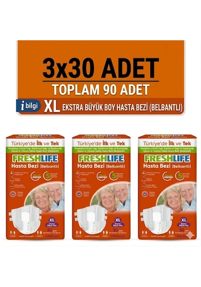 Freshlife Belbantlı Xlarge Ekstra Büyük Boy Hasta Bezi 90 Adet 3x30 Paket XL