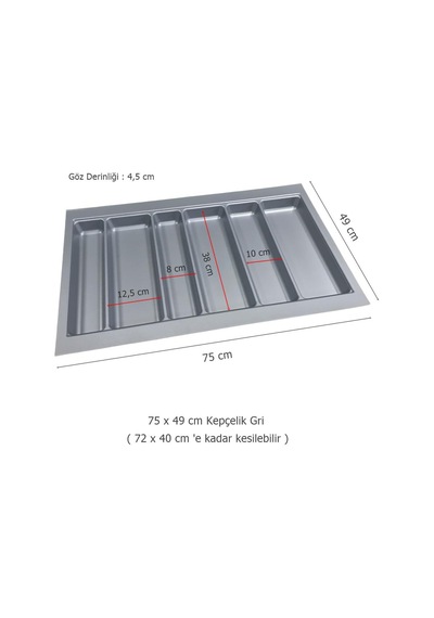 Çekmece İçi Kaşıklık ve Kepçelik Set 75 x 49 cm Gri