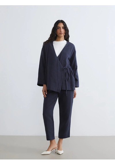 Lc Waikiki Lacivert Kruvaze Yaka Kadın Müslin Kimono