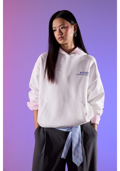 Defacto Kpop - Demon Hunters Oversıze Kapüşonlu Sweatshirt H0258ax26sper103 Ekru-er103