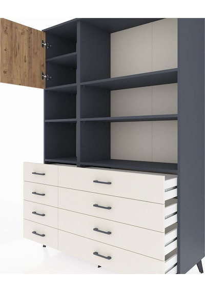 Hyperion Dolap 7 Raflı 8 Çekmeceli Tek Kapaklı 132x44x195 An... Antrasit