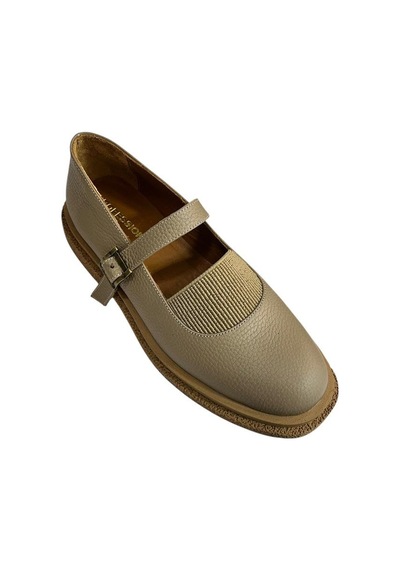 Tufan Shoes Bej Hakiki Deri Üst Kısmı Lastikli Babet Bej