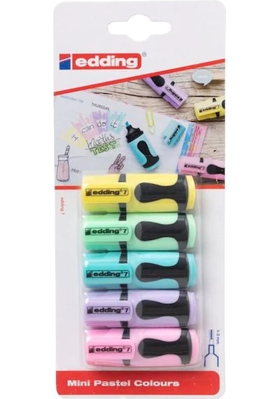 Edding 7 Mini Fosforlu Işaretleme Kalemi Pastel Renkler 5'li Set Çok Renkli