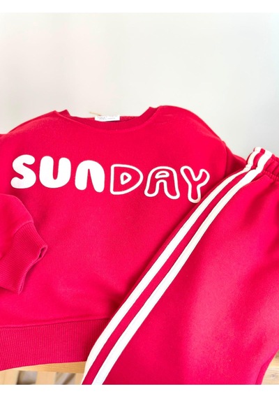 Elzo Collection Kız Çocuk Sunday Üst Baskılı Sweatshirt 3 İplik Kumaş Alt Üst Takım Kırmızı - Beyaz Elzo Collection Kız Çocuk Sunday Üst Baskılı Sweatshirt 3 İplik Kumaş Alt Üst Takım Kırmızı - Beyaz