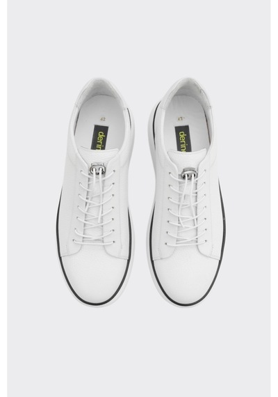 Derinet Hakiki Deri Bağcıklı Erkek Sneaker Beyaz Beyaz