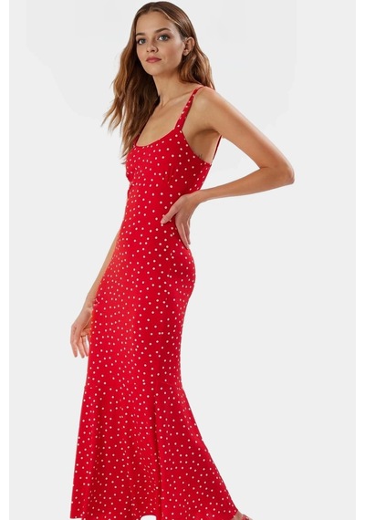 Ersefa Bodycon Maxi Elbise Nefes Alan Polyester Elastan Kumaş Casual Sti Kırmızı