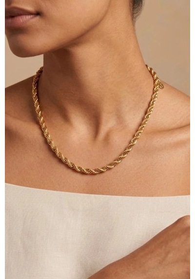 Halat / Örgü Zincir Model Gold Çelik Kolye Sarmal Unisex Kolye Kuzey Serisi