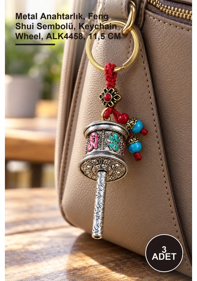 3 Adet Metal Feng Shui Şans Çarkı Anahtarlık Metal Anahtarlık, Feng Shui Sembolü, Keychain Wheel, Alk4458, 11,5 Cm