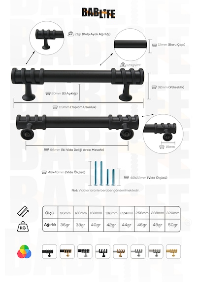 Napoli 96mm Mat Siyah Metal Lüks Çekmece Dolap Mobilya Kulpları Tüm Renk Seçenekleriyle Siyah