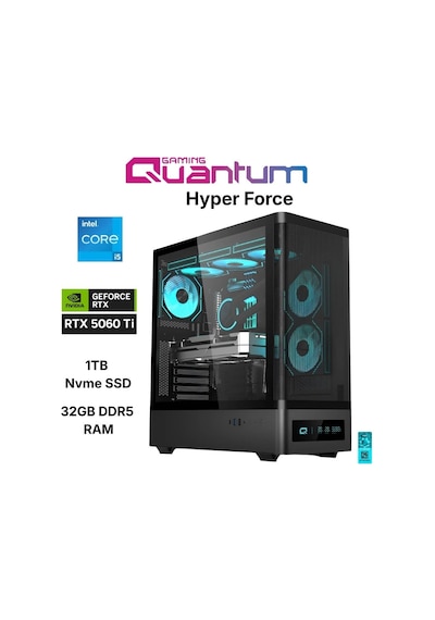 Quantum Gaming Hyper FORCE i5-14400F 32 GB 1 TB NVMe SSD 16 GB RTX5060Ti Masaüstü Oyun Bilgisayarı