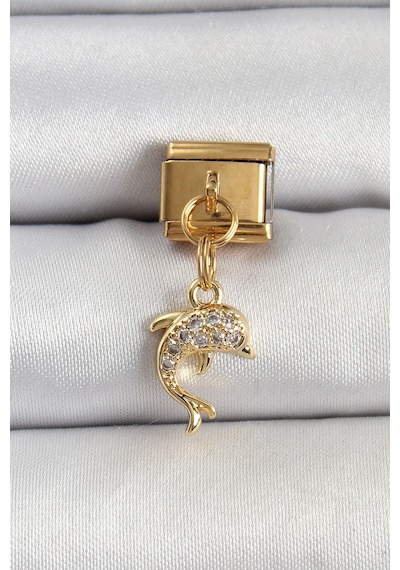 Mey İthalat 316l Çelik Sallantılı Zirkon Taşlı Yunus Balığı Model Gold Renk Nomination Charm Diğer