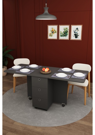 Lüks Katlanır Mutfak Yemek Masası %100 Mdf Pratik Çekmeceli Çalışma Masası Km100 Antrasit Lüks Katlanır Mutfak Yemek Masası %100 Mdf Pratik Çekmeceli Çalışma Masası Km100 Antrasit
