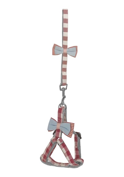 Markapet Köpek Göğüs Tasma Seti Ekose Desenli Papyonlu 1.5 CM 35-48 CM Kırmızı