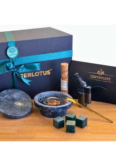 Perlotus Mermer Viski Tütsüleme Aparatı Premium Hediye Kutulu Çakmak, Soğutma Taşları Talaş Seti Siyah