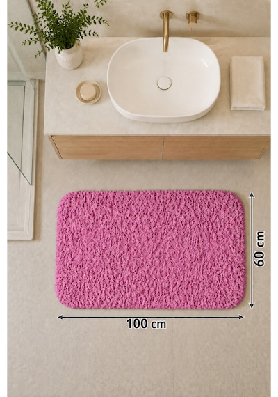 Kaymaz Jel Tabanlı Yıkanabilir Peluş Yumuşak Dokulu Dekoratif Tekli Banyo Paspası 60x100 Cm Pembe